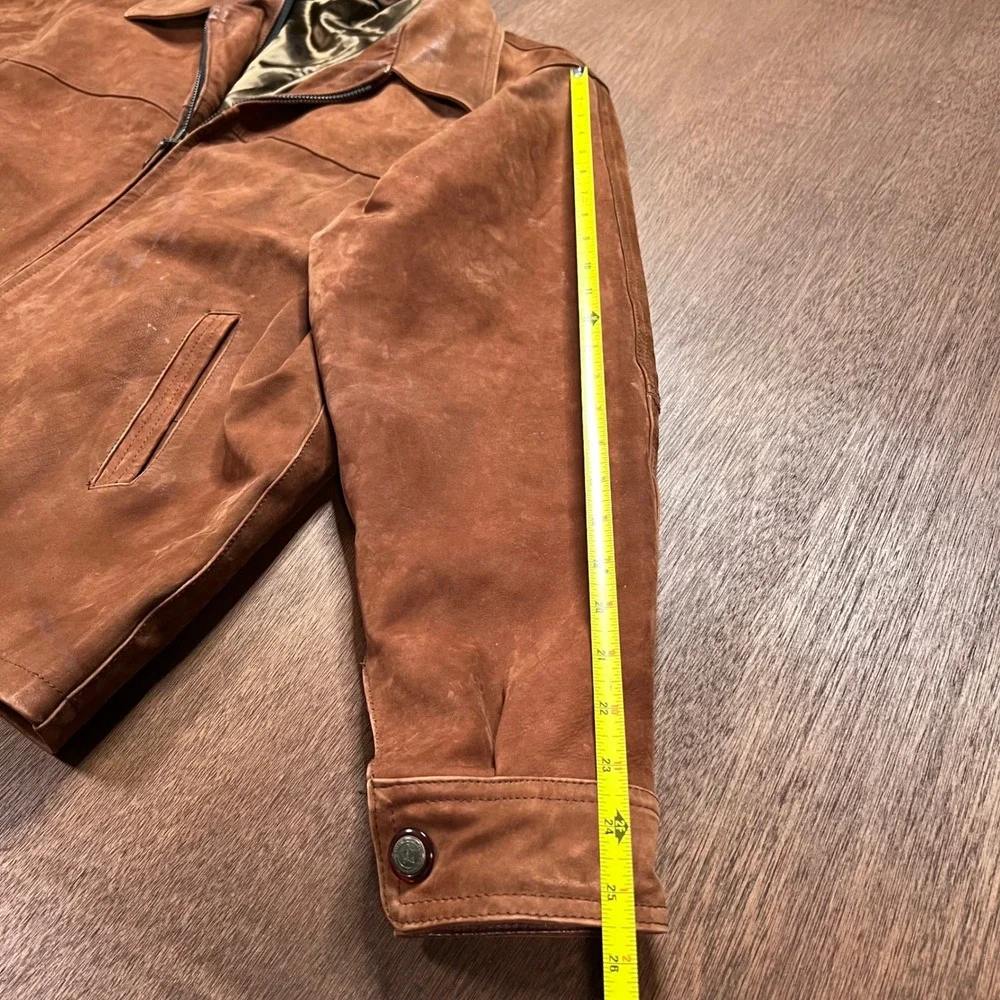 Vintage Western Brown Suede Leather Jacket Oklahoma State Seal Buttons XL - Picture 9 of 11